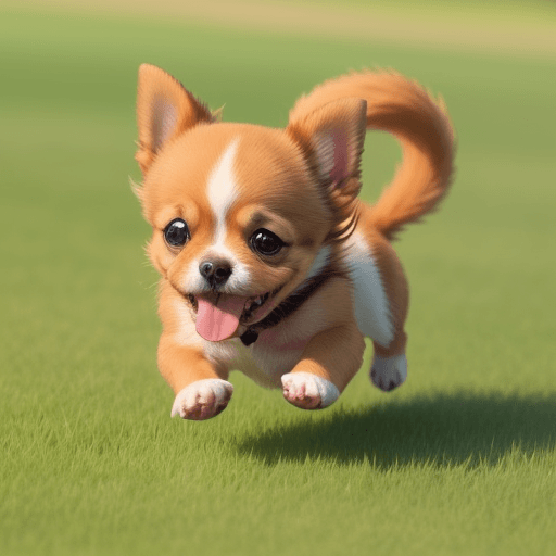 AI generated: draw a small dog running on the grass and playing with a ball