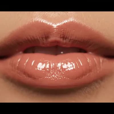 AI generated video: generate n image for this: A close-up, hyperrealistic beauty editorial image showing glossy, plump l...