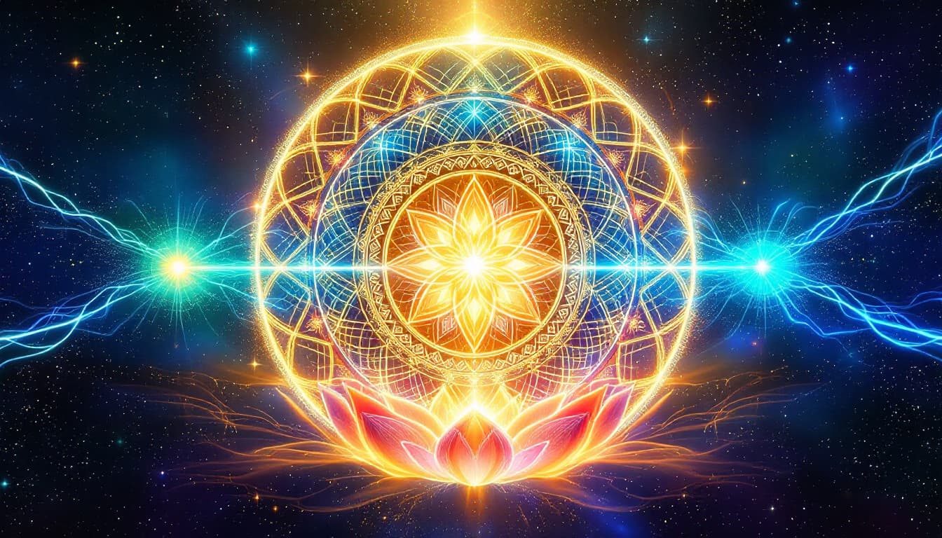 AI generated: Create an image symbolizing the intersection of the Buddhist concept of Dependent Origination and th...