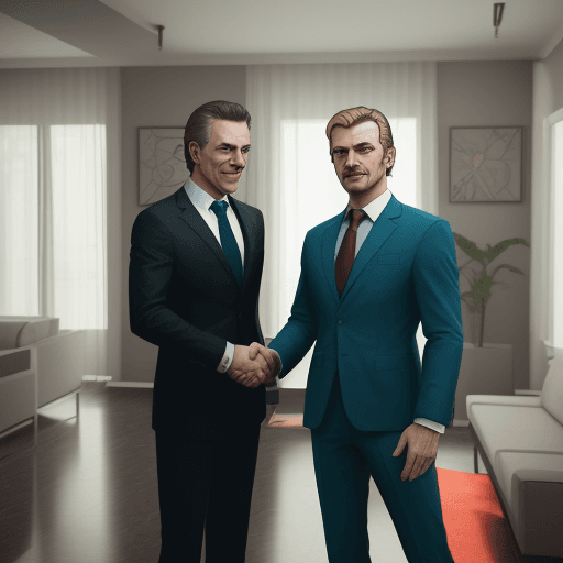 AI generated: 2 men in suite handshaking dealing a house in GTA photos style
colorful
