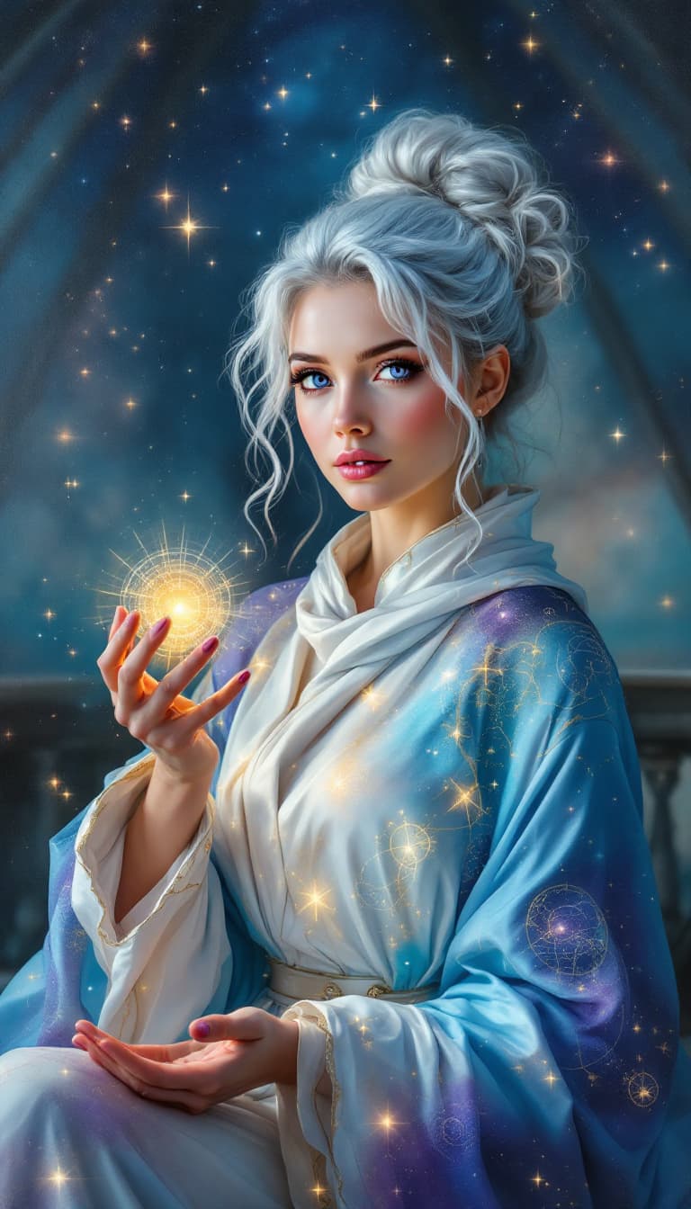 AI generated: "Starlight Astronomer in a Celestial Observatory": A mesmerizing abstract painting showcases an astr...