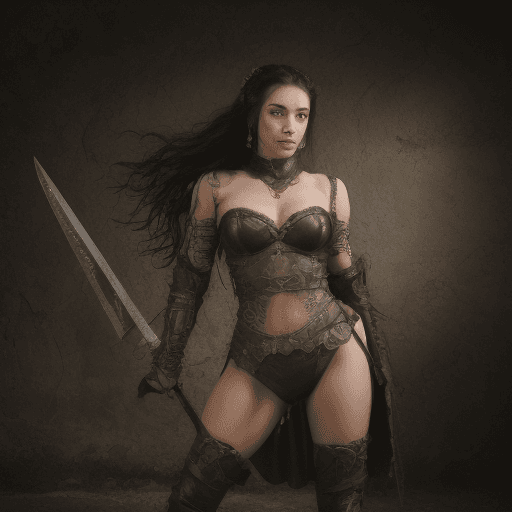 AI generated: A majestic Norse warrior maiden stands tall, broad sword in hand, against a ferocious battle. The ma...