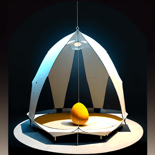 AI generated: an architectural structure in the shape of an egg, it uses a frame creating a circle at the base and...