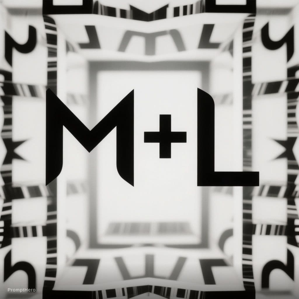 AI generated: create a pattern the text "M+L" in black on white. The pattern should fit exactly into itself on eve...