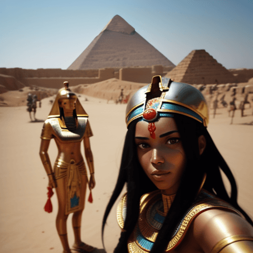 AI generated: shot from selfie,Ancient Pharaohs on the battlefield
