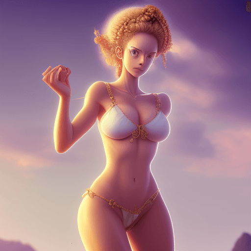 AI generated: create image of woman, style Aphrodite, greek mythology, one piece character, simetric body, full bo...