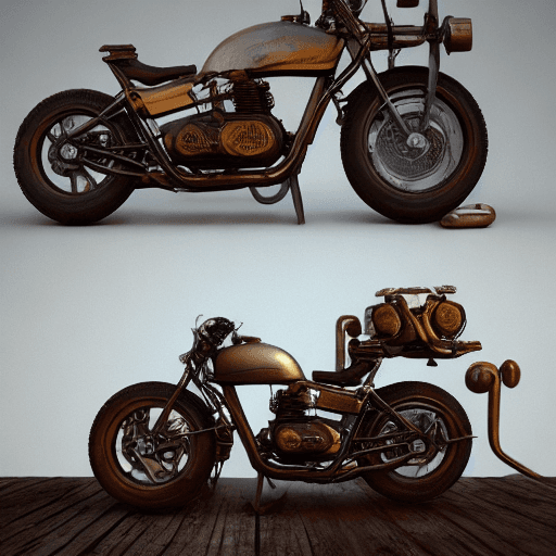 AI generated: a motorcycle sitting on top of a wooden table, a digital rendering by Jeff A. Menges, behance contes...