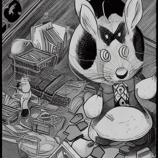 AI generated: A shockingly detailed monochromatic vector illustration of  a cute Mouse xamining a strange and othe...