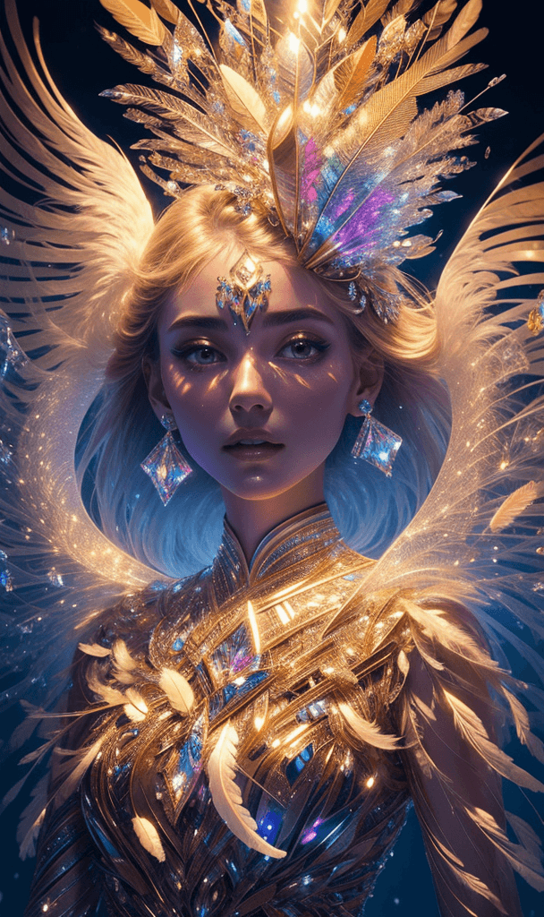 AI generated: an wooden slice made out of glowing crystals with a person's face illuminated, in the style of surre...