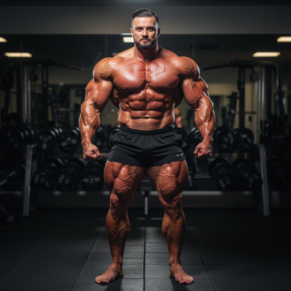 AI generated: Muscle man with big dick 
PROMPT (EN):
Ultra muscular male bodybuilder standing in a gym, full body ...
