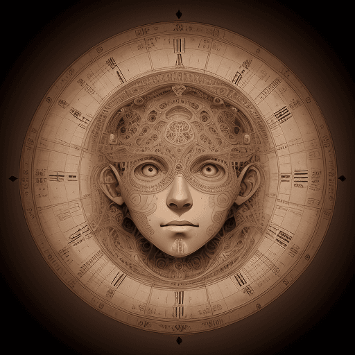 AI generated: Illustration of numbers, math simbols, composing a machine with human-like face, intricate details, ...