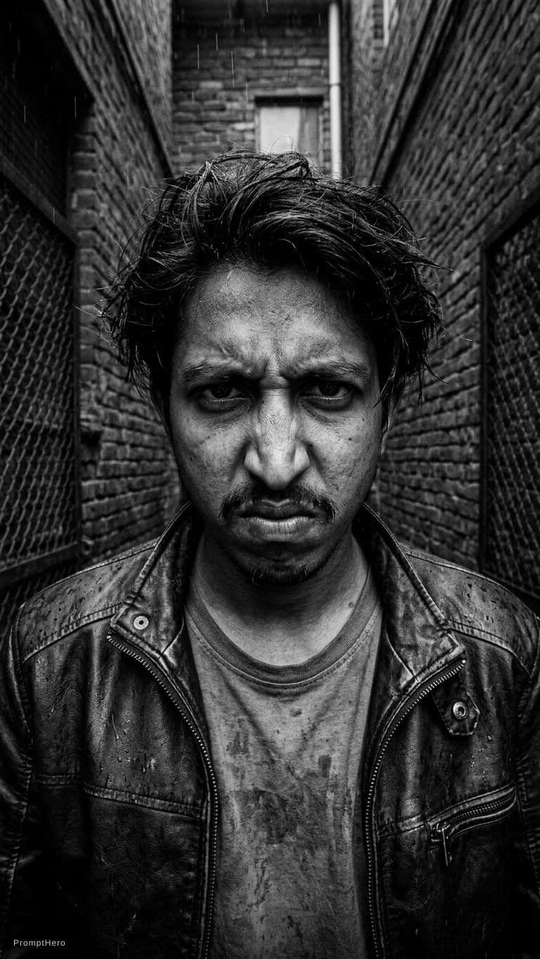 AI generated: Aggressive look with black and white filter and rugged personality 