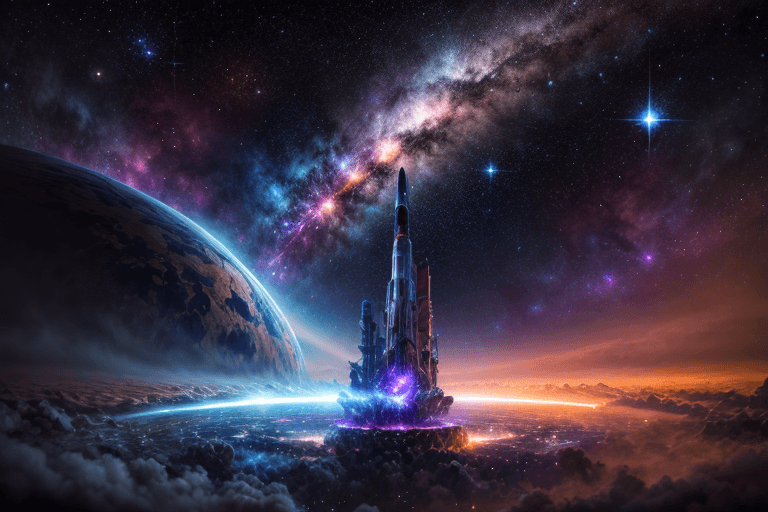 AI generated: nebula, galaxy, front lit, masterpiece, professional photograph, futuristic spacecraft with Nebulas ...