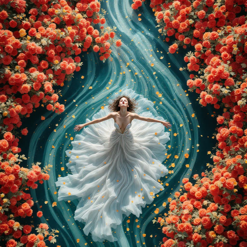 AI generated: Extreme Wide Shot, aerial perspective, top-down view, grand scale, central subject, surreal scene of...