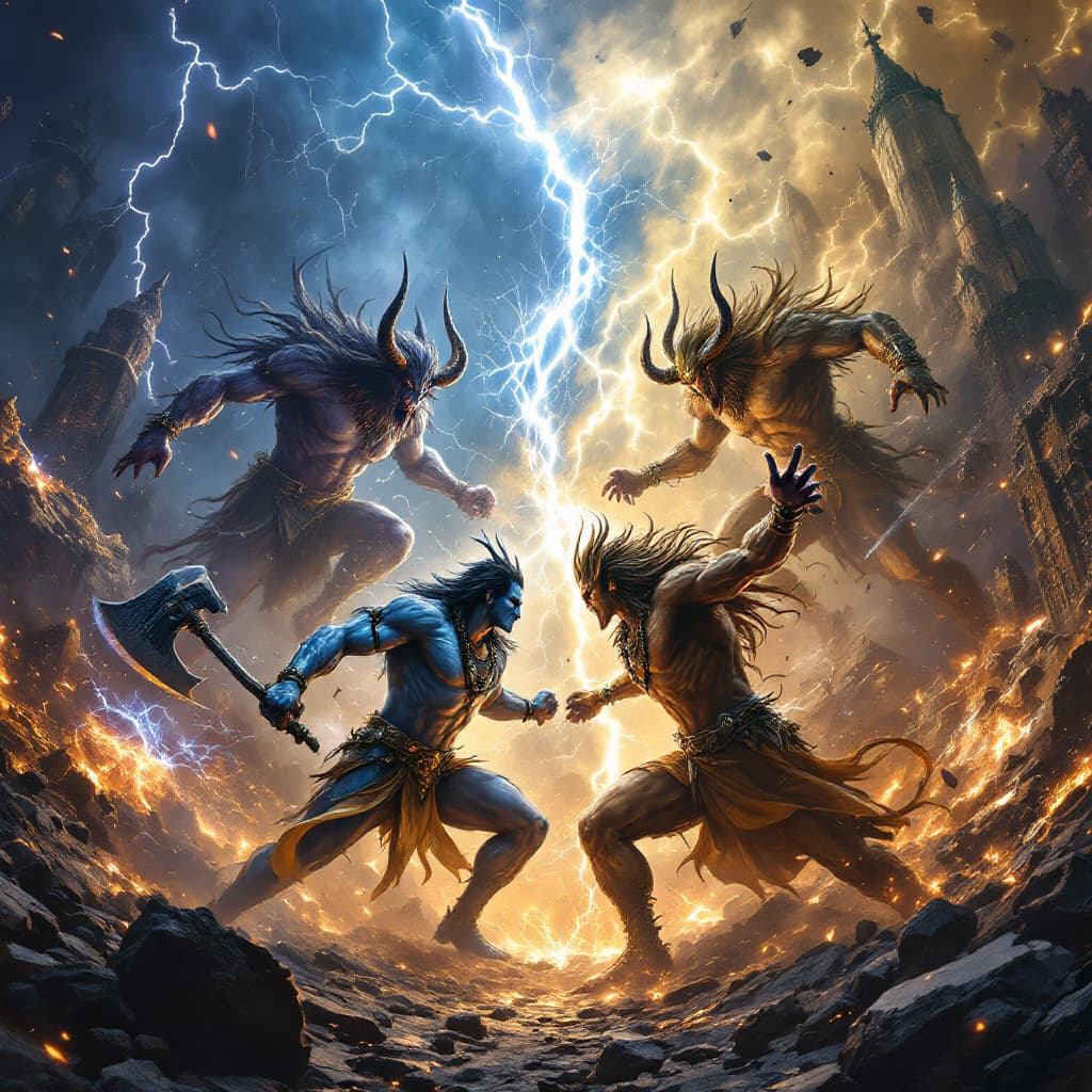 AI generated: "A breathtakingly detailed and ultra-photorealistic depiction of an epic duel set in a celestial apo...