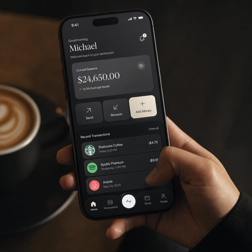 AI generated: a modern iPhone screen displaying an extremely user-friendly interface, intuitive mobile UX design b...