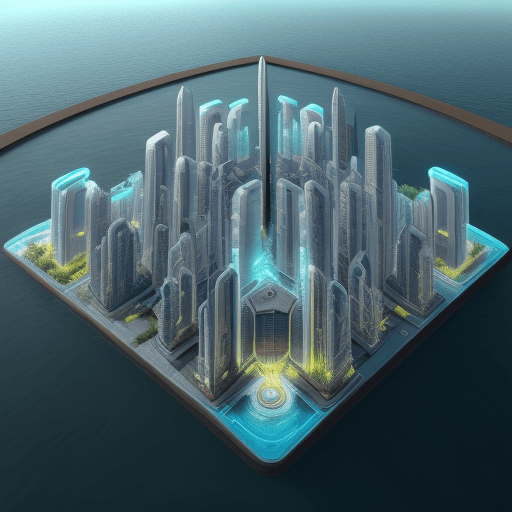 AI generated: futuristic basic  city on water with houses