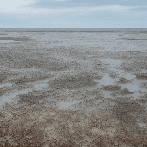 AI generated: desolate tides that stretch out into the horizon,
these areas are often muddy and barren,
the island...