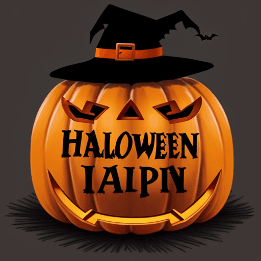 AI generated: Halloween pumpkin with a hat with an inscription on it. Halloween style, round sticker
