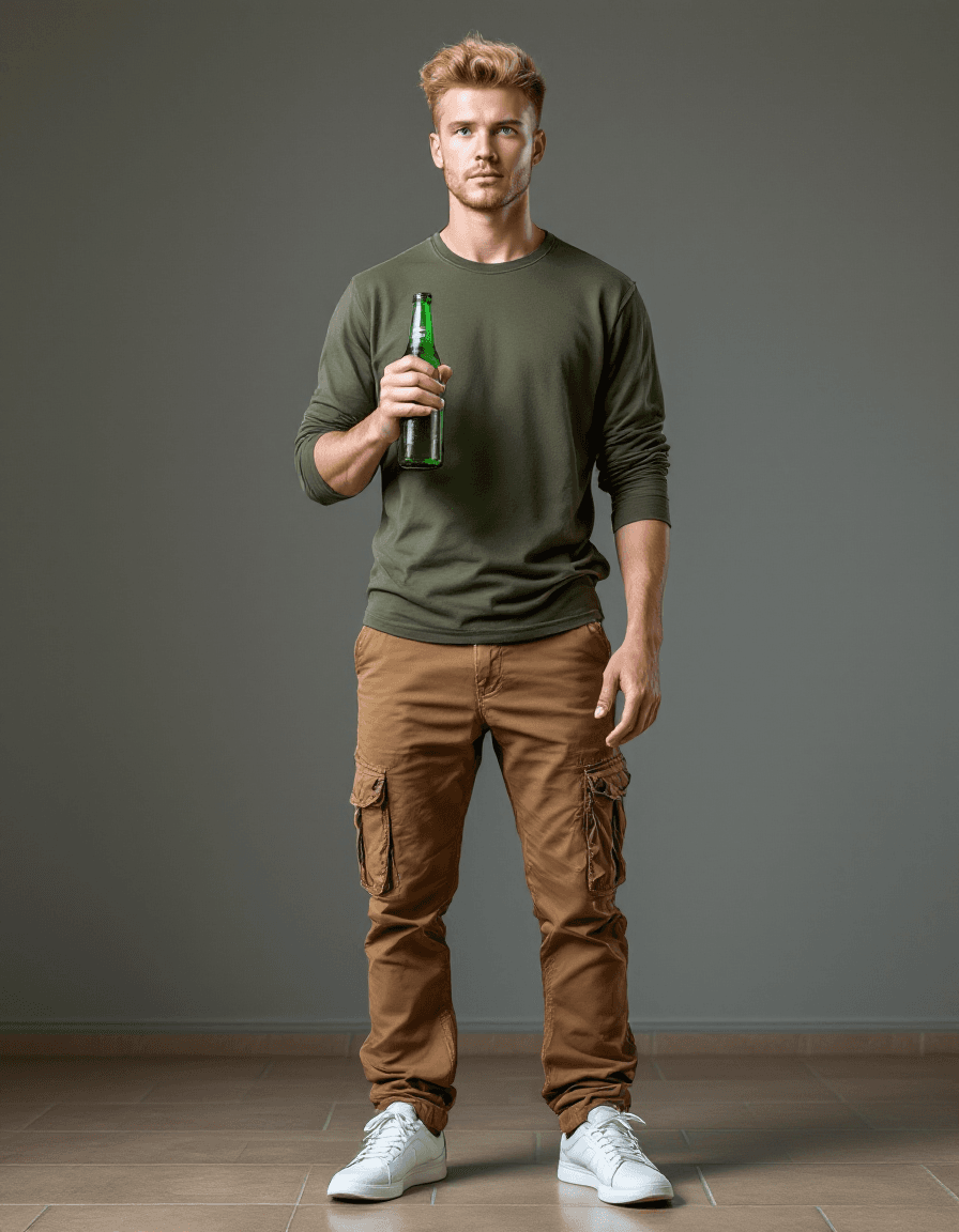 AI generated: Hyper-realistic full body image of a handsome blond Russian man, short burst-taper hairstyle, clean ...