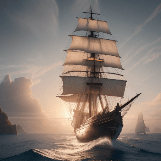 AI generated: Photo of a ultra realistic sailing ship, dramatic light, pale sunrise, cinematic lighting, battered,...
