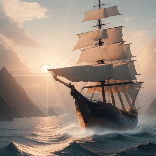 AI generated: Photo of a ultra realistic sailing ship, dramatic light, pale sunrise, cinematic lighting, battered,...