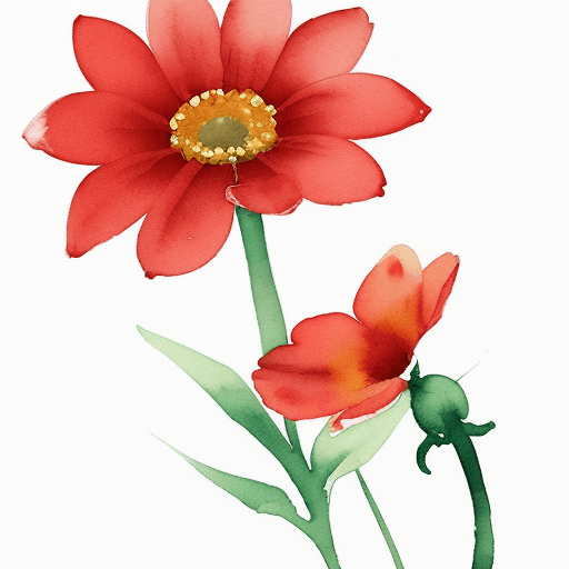 AI generated: illustration. Single red wild flower on a white background, simple, watercolour, hand drawing, --ar ...