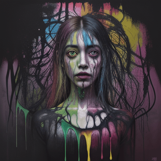 AI generated: Surrealistic painting of acid trip in the mind of schizophrenic patient. In the style of abstract ex...