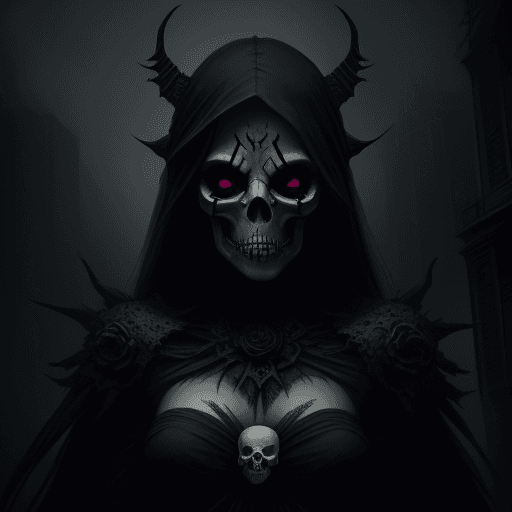 AI generated: concept art breathtaking Artistic female in skull mask , solo., under creepy evil fog. In a City bur...