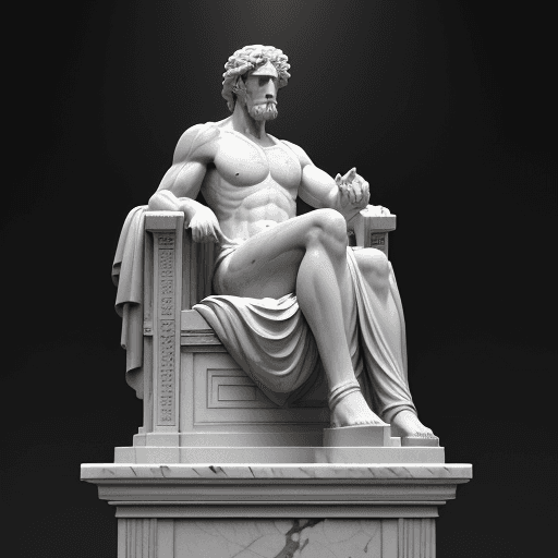 AI generated: a marble statue of a sad and pensive Greek philosopher, black background, statue in a classical styl...