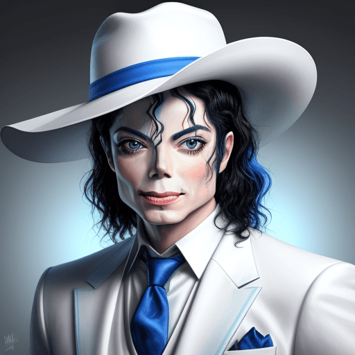 AI generated: Create a hyper-realistic and vibrant portrait of Michael Jackson, just him, in a white suit and hat ...