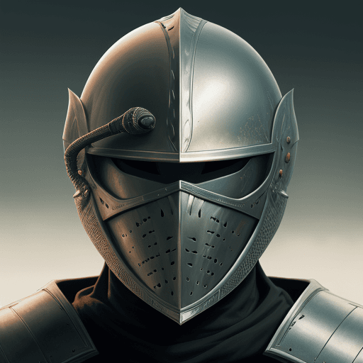 AI generated: close up portrait of knight helmet, photo realistic, 8k, sharp, smooth, dark colors, high contrast, ...