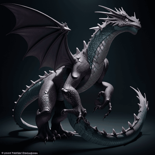 AI generated: Monstrous Dragon, its scales are imbued with a dark color, The skin between the scales emits a subtl...