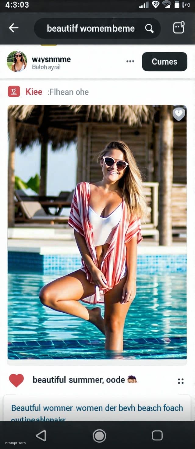 AI generated: Beautiful woman in bikini with a chest size of m cup chest 