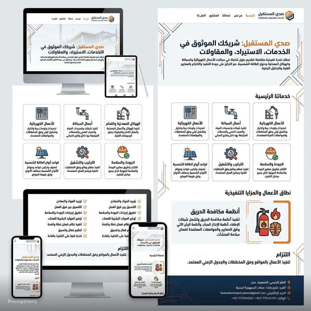 AI generated: أريد منك تصميم صفحة بروفايل (Profile Page) احترافية بالكامل باللغة العربية لشركة "صدي المستقبل للخدم...