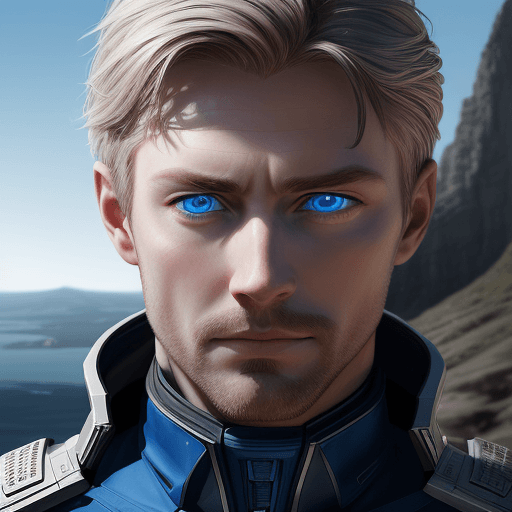 AI generated: man with blue eyes facing space, in the style of photo-realistic landscapes, realistic human figures...