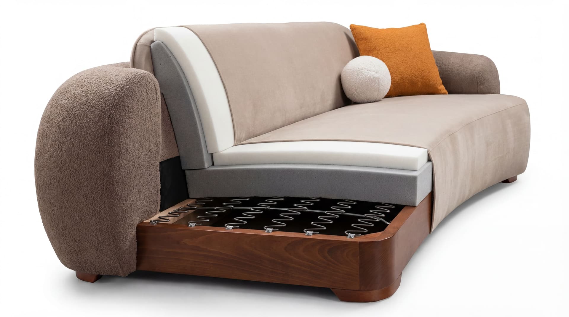 AI generated: **A photorealistic cross-section render of a premium modern sofa. The image cuts through the center ...