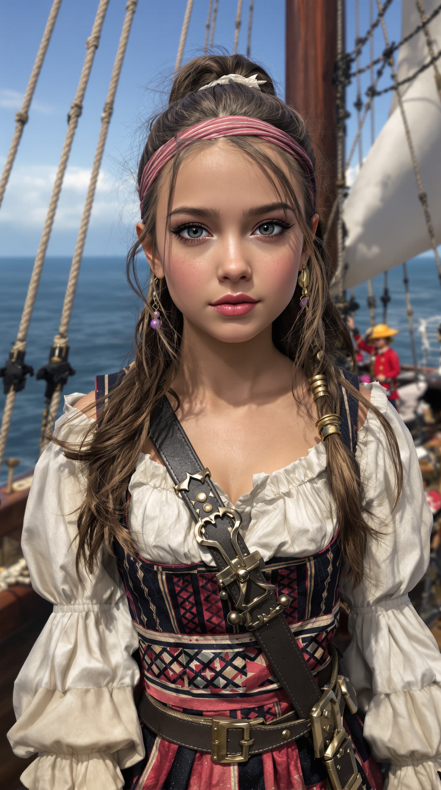 AI generated: a professional photo of a exceptionally the most girl in the world seven year old, Sara, pirate, det...