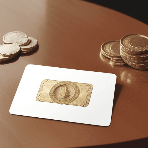 AI generated: white bank card with coins on the table