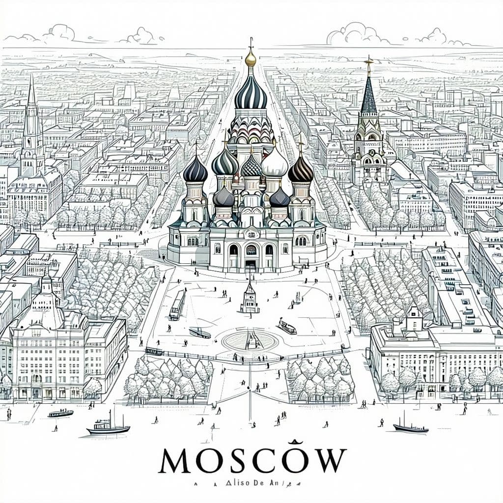 AI generated: a map of moscow center on a white background, view from above, moscow, travel guide, drawing for chi...