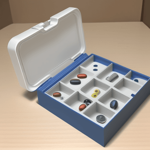 AI generated: I need an innovative design of weekly pill box. There are pill boxers with AM and PM compartments fo...
