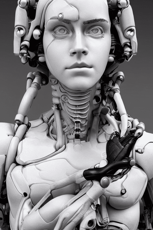 AI generated: cyborg woman emma watson Miyazaki| with a visible detailed brain| muscles cable wires| biopunk| cybe...