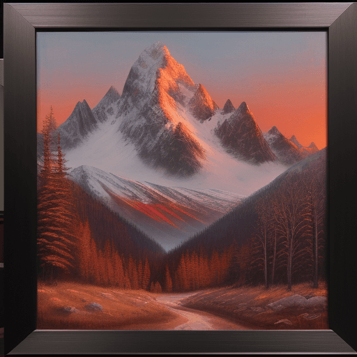 AI generated: An expressive portrait painting with a dramatic use of color, featuring Mountainous landscape at sun...