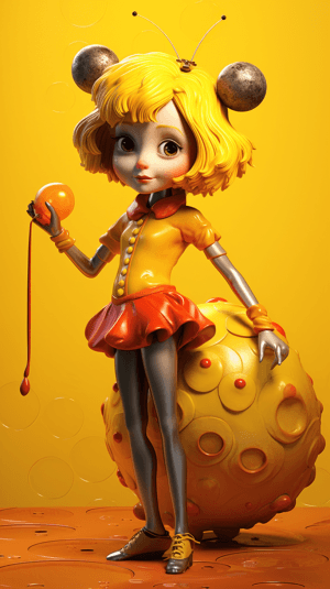 AI generated: A playful, tiny ladybug, in a cheerful yellow outfit, with dainty silver accessories, vibrant colors...