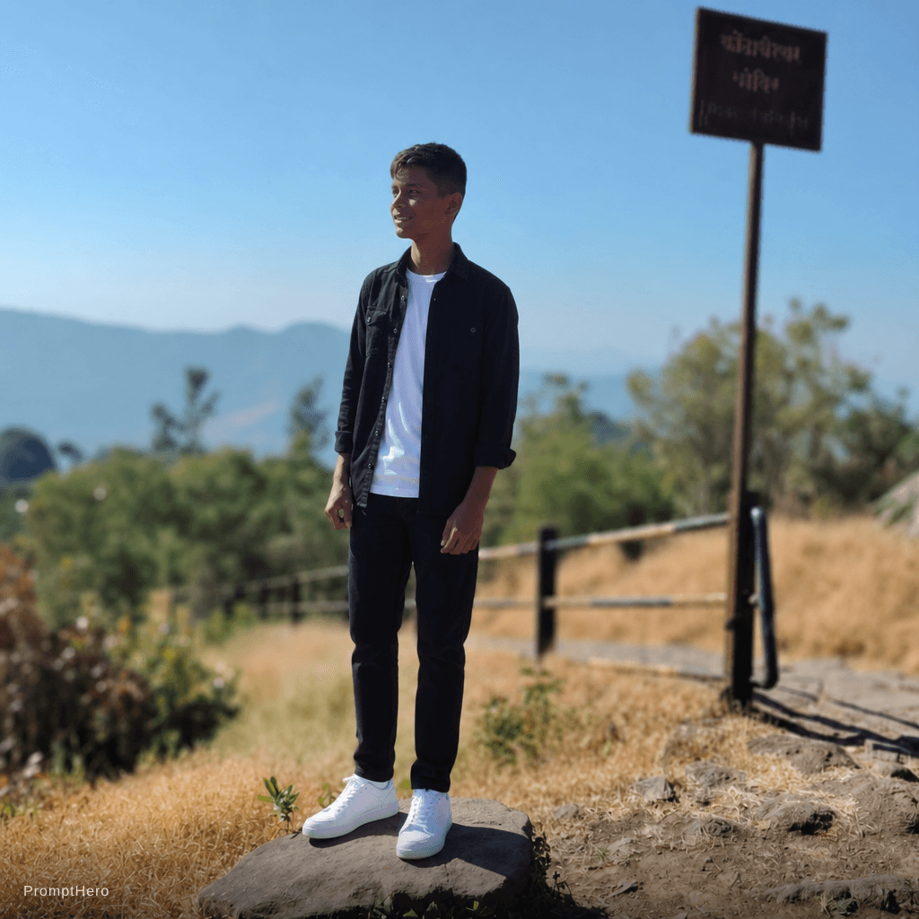 AI generated: White shoes and black pant on white t shirt and black shirt on it