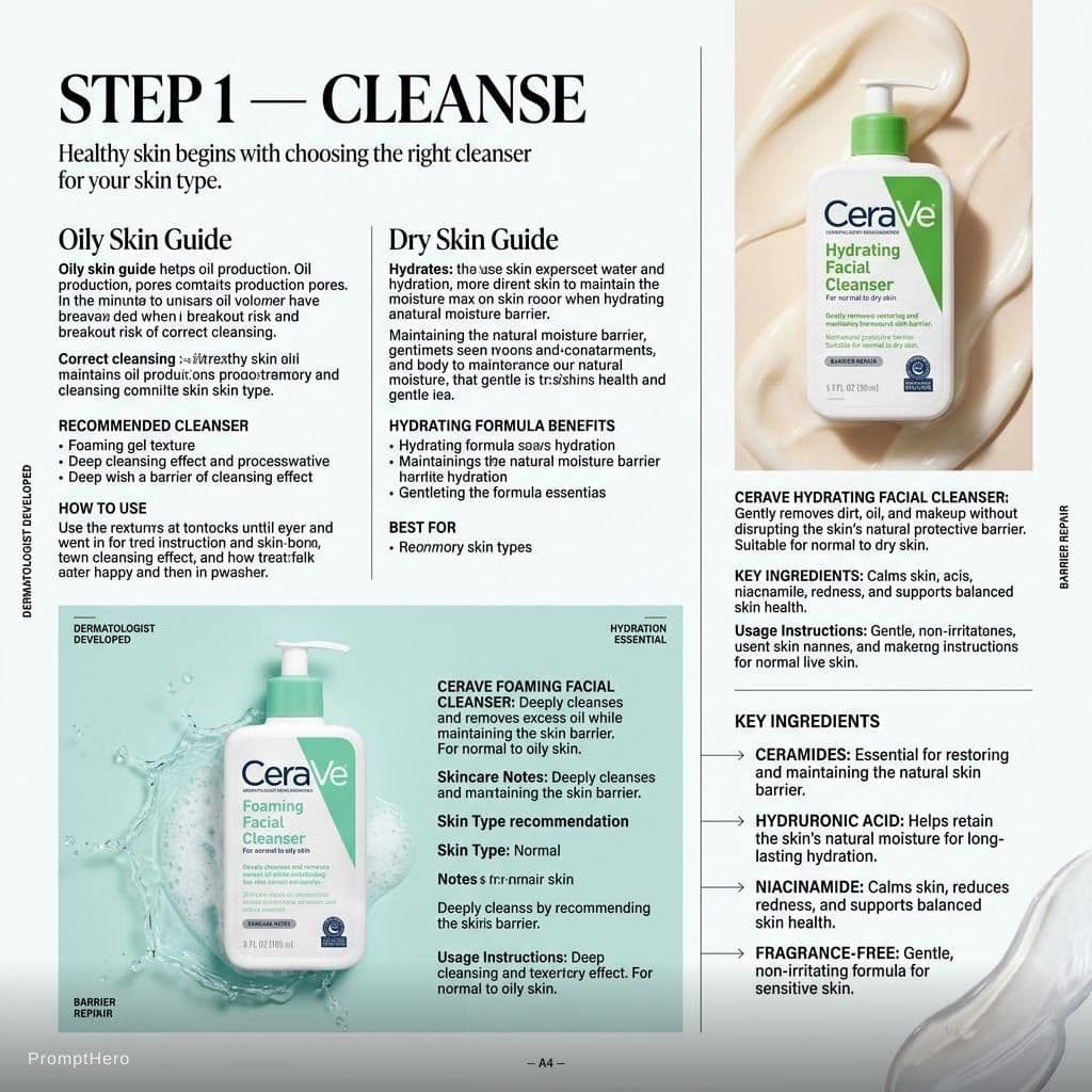 AI generated: Thiết kế một trang tạp chí skincare editorial cao cấp cho thương hiệu CeraVe với bố cục giống bài vi...