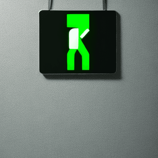 AI generated: A entire and complete pure black background without any light with only a simple small green exit si...