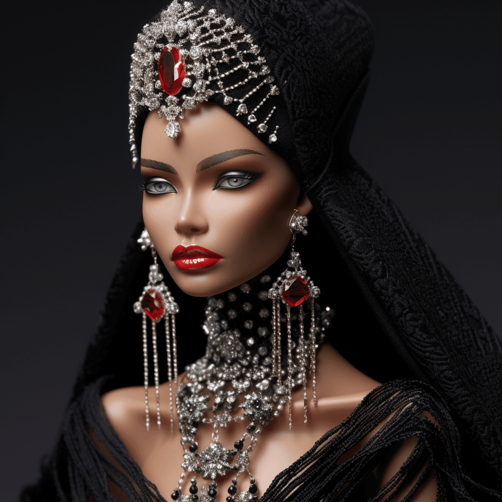 AI generated: a barbie doll Mattel by Azzedine Alaia:: holding diamonds, in the style of 32k uhd, hyper-detailed i...