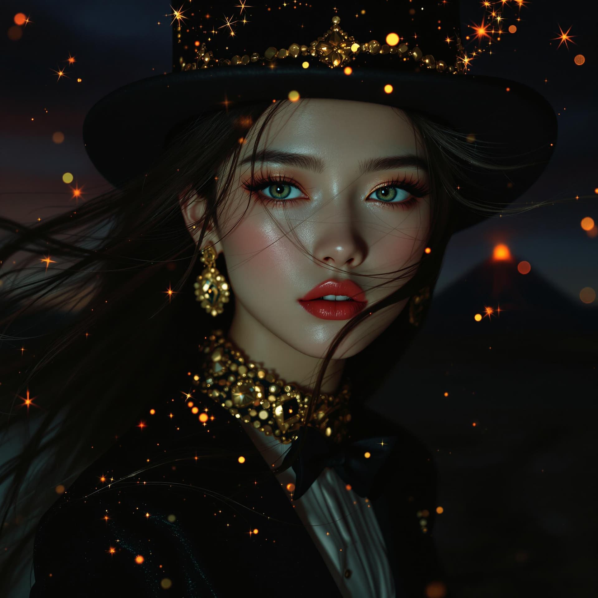 AI generated: psychedelic, surreal, trippy, close upportrait of a very beautiful asian girl, a young supermodel gi...