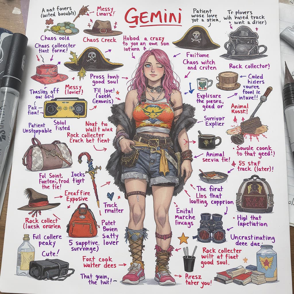 AI generated: A 36 year who is a gemini, mom, freelancer, chaos witch, crafter, streamer, hobo, punk, messy, adhd,...
